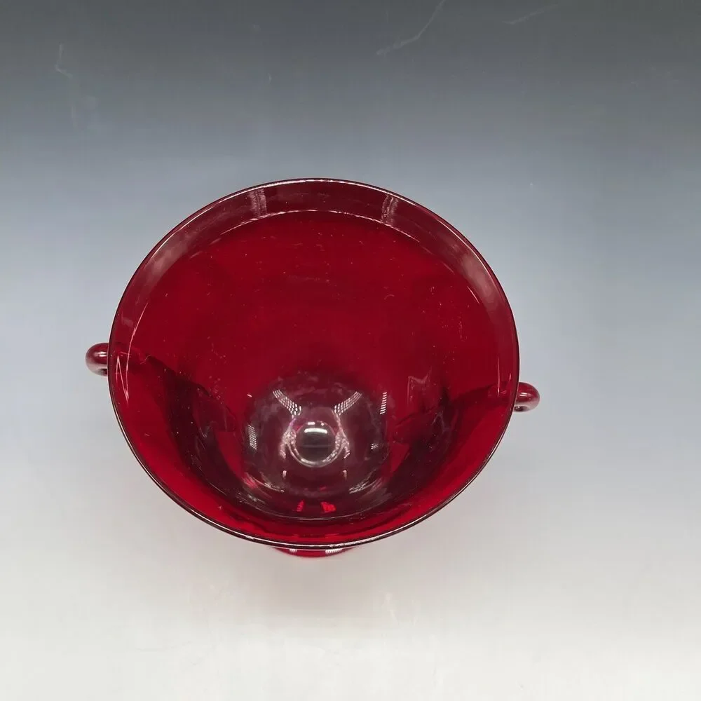 Vintage Glass Red Ruby‎ Trophy Pedestal Vase Handled MCM - Picture 3 of 16